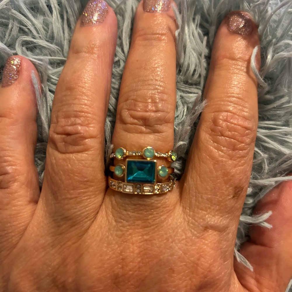Elegant Gold and Blue Costume Gemstone Stack Rings (3 Individual stack rings)